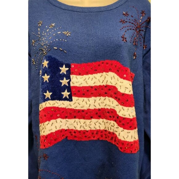 Quacker Factory American Flag Beaded Tunic Sweater Sz 1X Patriotic Raime - Picture 2 of 7
